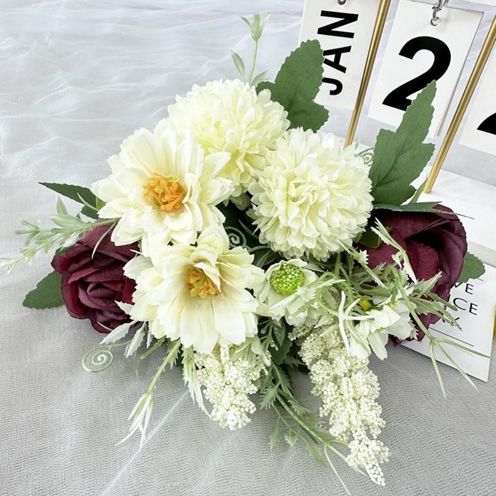 DIY Craft Artificial Rice Ear Bride Bouquet Home Decoration Artificial Rose Bouquet DIY Home Decor Simulation Ball Chrysanthemum
