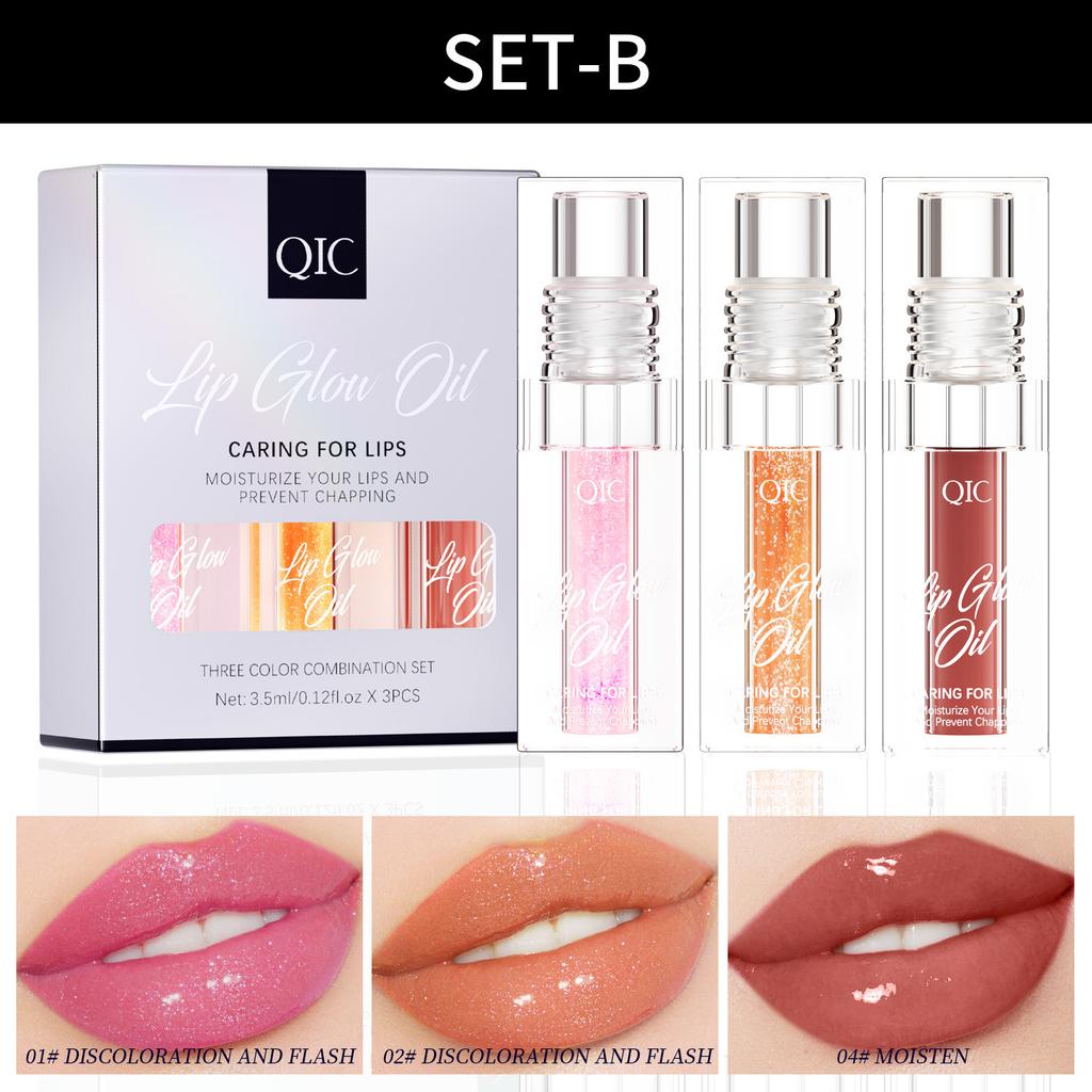 3PCS/SET Color Changing Lip Oil Moisturizing Lipstick Hydrating Lip Plump Hydrating and Transparent Lip Gloss Lip Oil Makeup