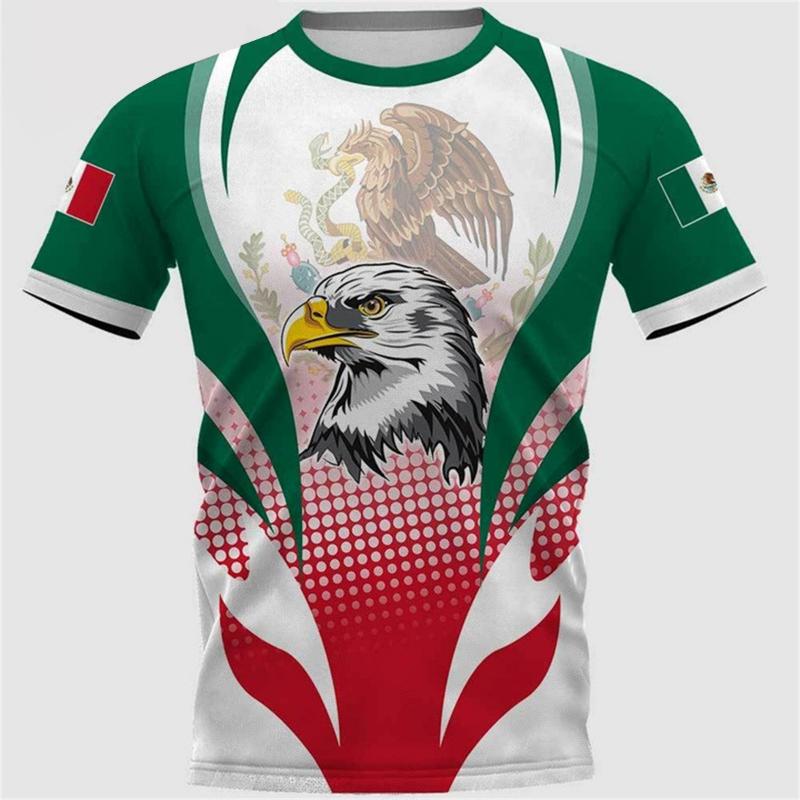 Fashion Mexico National Flag Print T Shirt For Men Funny 3D Eagle Pattern Short Sleeve Summer Casual O-neck Loose Top Men's Tees