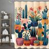 ~O~Green Potted Cactus Flower Shower Curtain, Bathroom Decorative Shower Curtain, Waterproof Shower Curtain with Hooks