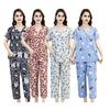 Women's Cotton Pajamas Set Short Sleeve Top Long Pants Casual Two-Piece Sleepwear Set Summer Plus Size Thin Loungewear for Elderly Mom