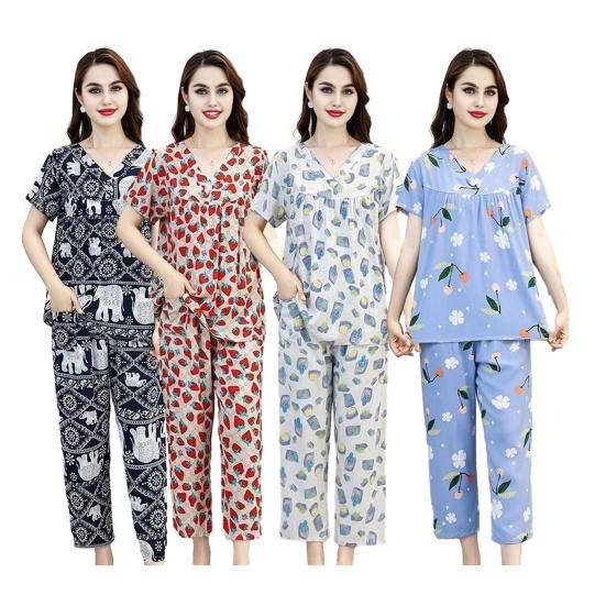 Women's Cotton Pajamas Set Short Sleeve Top Long Pants Casual Two-Piece Sleepwear Set Summer Plus Size Thin Loungewear for Elderly Mom