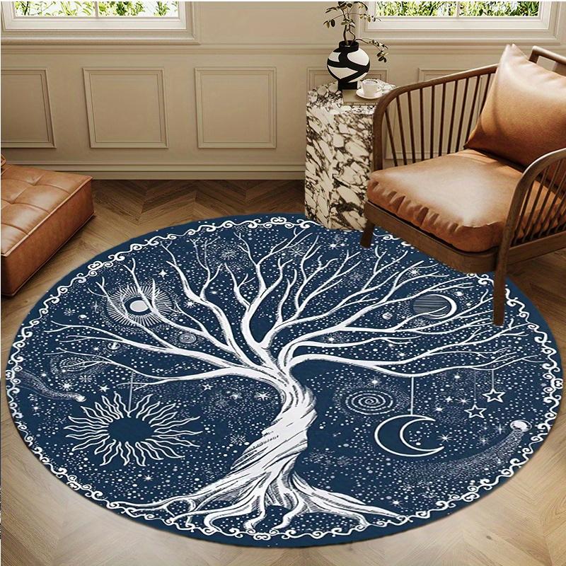 

1pc Tree of Life and Sun and Moon Round Rug - Non-slip, fade-resistant polyester floor mat for living room, bedroom 80cm
