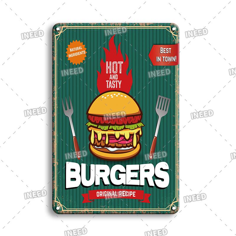 INEED Vintage Decor Fast Food Breakfast Lunch Tin Sign Wall Posters Metal Sign Art Plate Kitchen Decorative Plaque Metal Decor