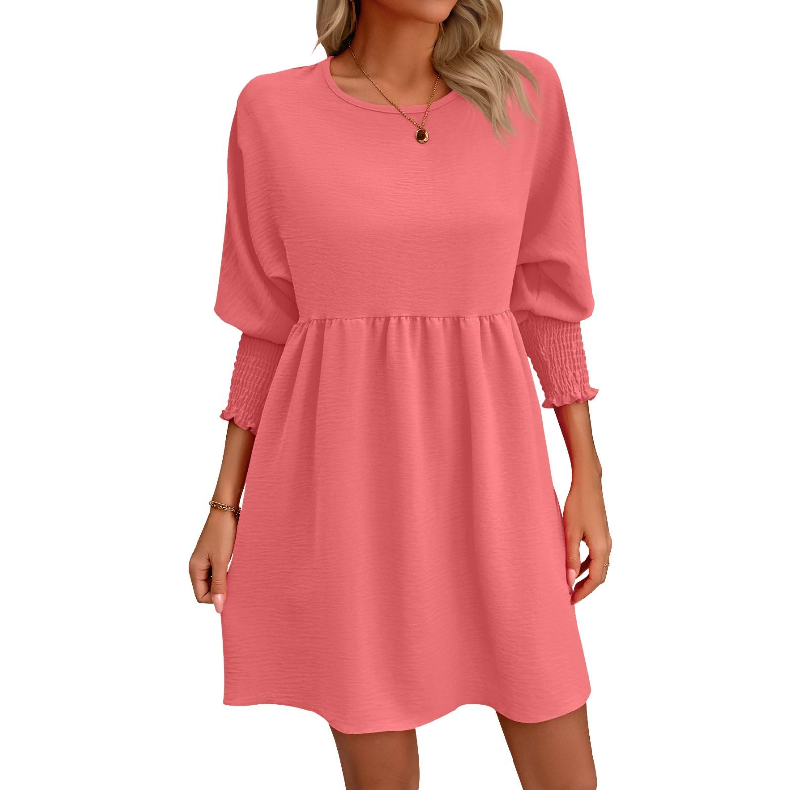 

Женская мода летние милые свободные повседневные платья с круглым вырезом и семью рукавами XL