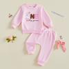 Citgeett Autumn Infant Baby Girl Birthday Outfit Long Sleeve Letter Goose Embroidery Pullover Pants Pink Clothes