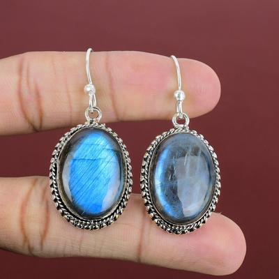 Orecchini con pietra preziosa di labradorite, orecchini in argento sterling 925, orecchini dal design vintage, gioielli in labradorite naturale, orecchini fatti a mano, regali per donne