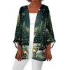 Women's Casual Fashion Caot Christmas Print Lightweight Medium Length Jacket Cardigan