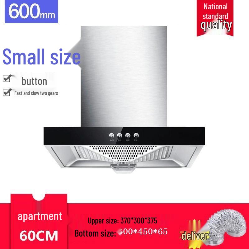 Compact 60-70cm Euro Style Top-Mount Range Hood with Large Suction for Small Apartments.