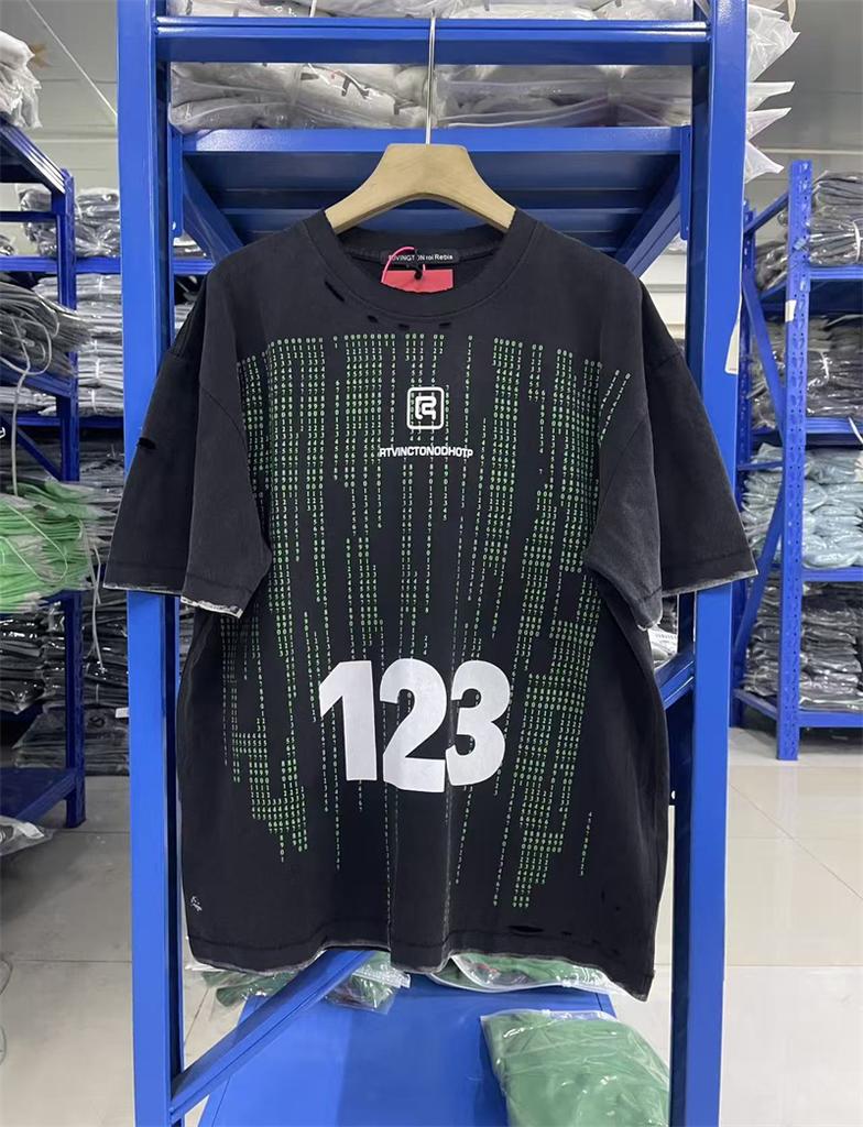 New Summer RRR123 26SS Pattern Print Vintage High Street Casual Loose Cotton Washed Short Sleeved Trendy Hip Hop Tshirt MEN