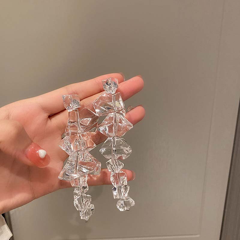 

Vintage Transparent Acrylic Ice Drop Earrings For Women Fashion Crystal Irregular Long Tassel Earrings Wedding Party Zircon прозрачный