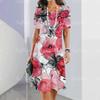 Summer Ladies Short-sleeved Round Neck Dress Fashion 3 D Colorful Printed Elegant Party Dress Color Conflict Pullover