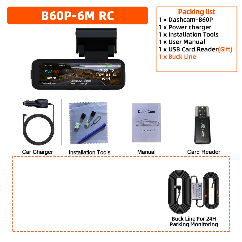 Yangood 4K Dashcam Mini Car DVR Support GPS Speed Display APP/WIFI real-time Control Night Vision2.5K Rear View Camera Black Box