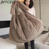 BITCED Winter Parka - Women's Relaxed-Fit Mid-Length Cotton Coat with Large Fur Collar