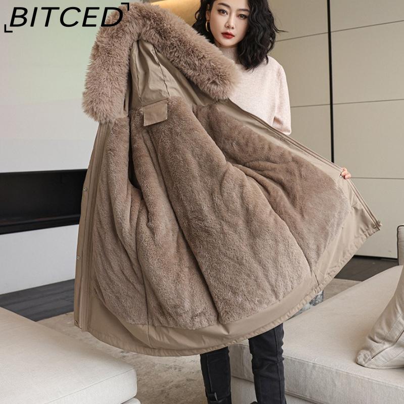 BITCED Winter Parka - Women's Relaxed-Fit Mid-Length Cotton Coat with Large Fur Collar