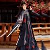Herren Hanfu-Set im Wei-Jin-Stil, Schwarz & Rot mit Spinnenlilien-Print, Schwertkämpfer-Kostüm für den täglichen Gebrauch & Cosplay