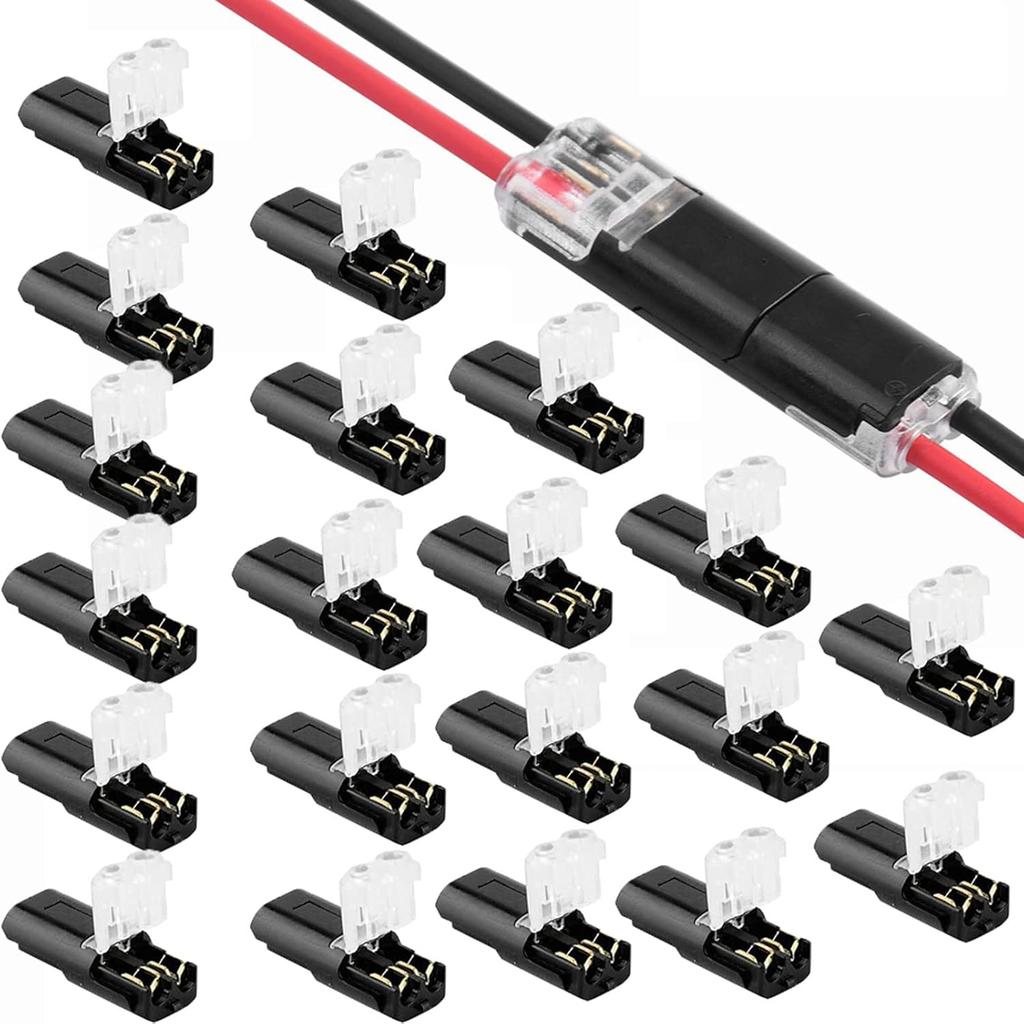 Double-Wire Plug-in Connector with Locking Buckle - Pluggable LED Wire Connectors, 2 Pin 2 Way Electrical Wire Connector, AWG 18-22, No