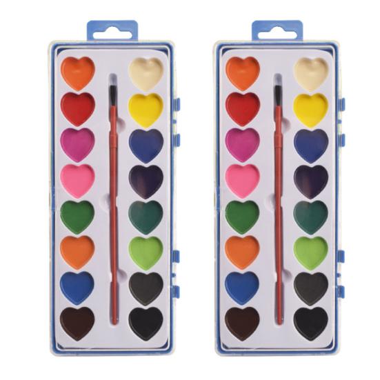 Valentine's Day Watercolor Paint Colors Heart-Shaped Paintbrush Washable Watercolor Paints with Set 16 Paints for Parties