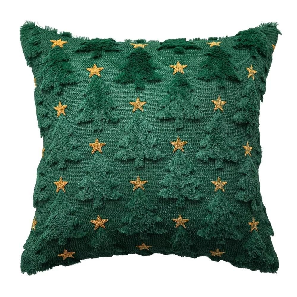 New Christmas Throw Cushion Case 18x18in Square Pillow Cover Soft Xmas Tree Pattern Sofa Cushion Cover Party Decoration