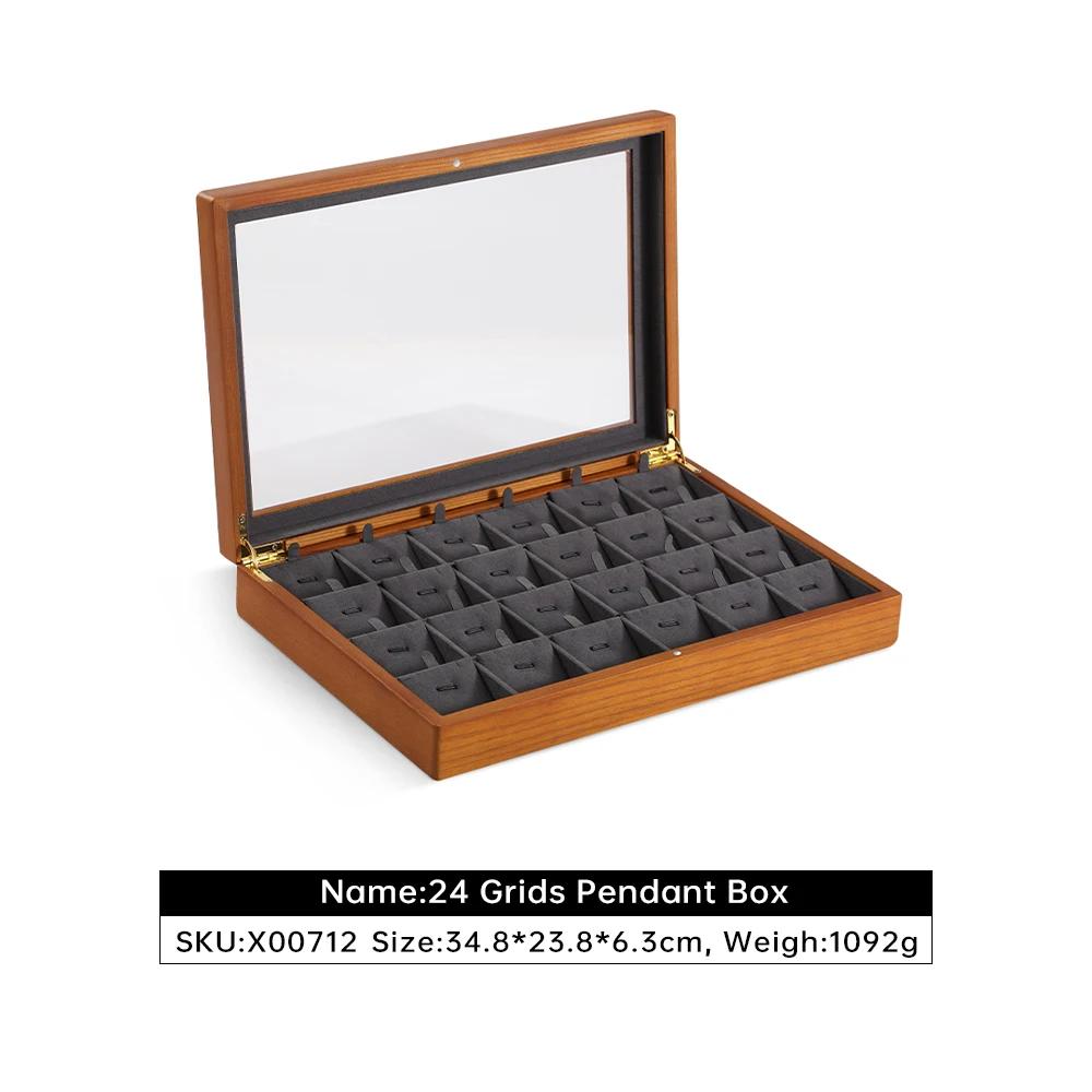 For  Bracelet Necklace Display Case Wooden Ring Earrings Organizer Large Jewelry Storage Box With Cover X007