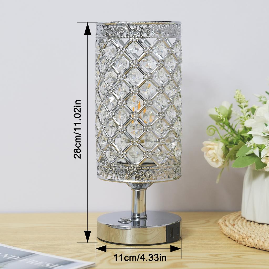 Crystal Touch Desk Lamp 3000K Warm White LED Bulb with USB C+A Charging Port 4000MAH Battery