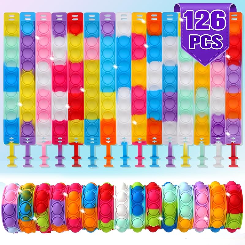 126 SZT Bransoletka Pop it Zestaw Zabawek Fidget, Bransoletka Fidget Prezenty na Przyjęcie Urodzinowe, Opaska na Nadgarstek Odstresowująca dla Osób z Autyzmem i ADHD, Opaska Fidget jako