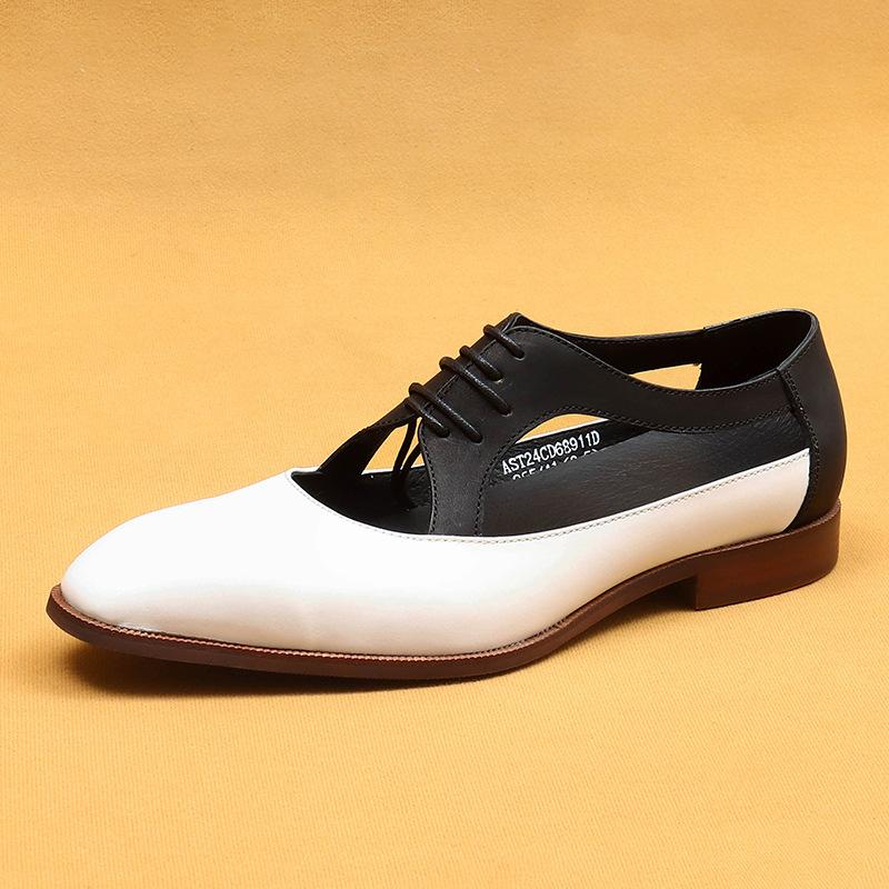 

Сандалии мужские кожаные полые летние британские модные деловые повседневные туфли с квадратной головкой и мягкой подошвой белые кожаные туфли 40