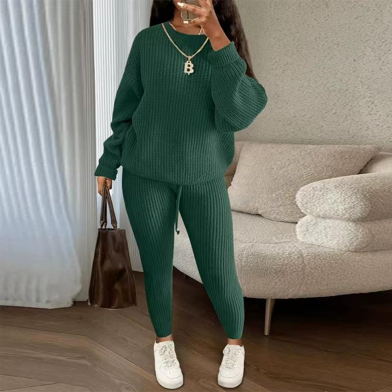European & American Fashion Knitwear: Women's Soft & Fluffy Sweater and Pants Set for Autumn & Winter