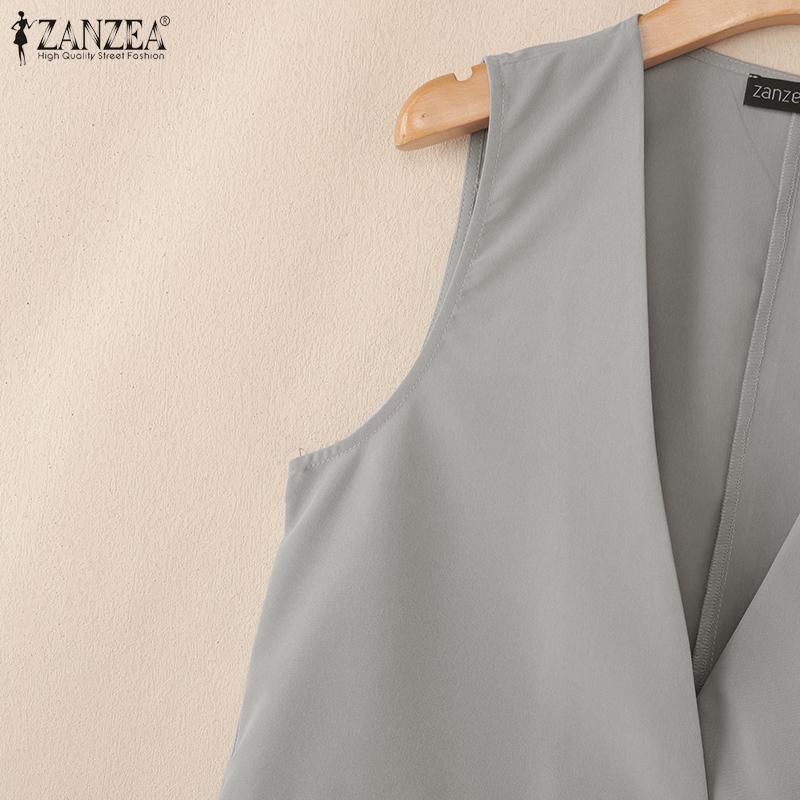ZANZEA Chaleco de Verano Casual para Mujer con Cuello en V, Color Sólido y Sin Mangas