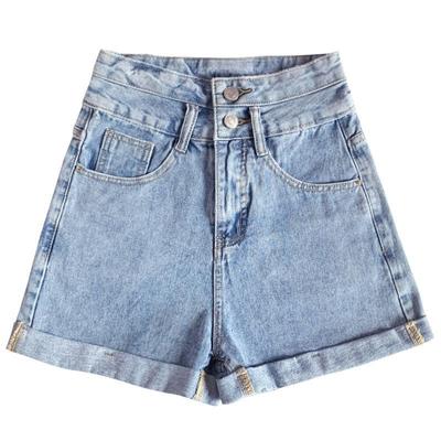 Pamuklu Yeni Yüksek Bel Denim Şort, Kadın Süper Yüksek Bel Bol Kesim Günlük ve Zayıf Gösteren Yazlık Kıvrılmış A Kesim Geniş Paça Pantolon