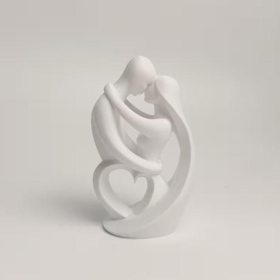 Minimalist White Art Sculpture 3D Printed Abstract Couple Embrace Statue, Heart Hollow Love Figurine, Elegant Statues for Living Room Bedroom