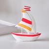 Sailboat Ornament, Wooden Iron Desktop Figure, Small Nautical Tabletop Decoration, Blue White Striped Lifebuoy Starfish Marine Style Ornament