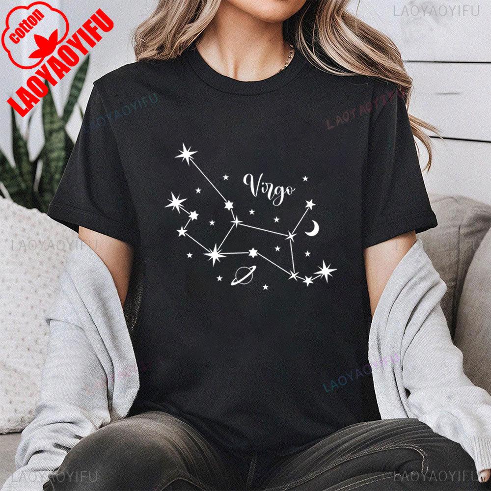 2025 Lustiges Astrologie Damen T-Shirt Sommer Hochwertige T-Shirts Jungfrau Grafik Aufdruck Kurzarm Shirt für Unisex und Damen
