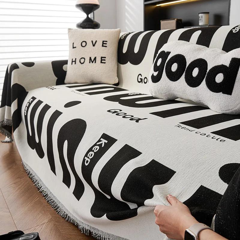1/2/3Seater Print Chenille Sofa Throw Blanket Double-Side Anti-Wear Sofa Towel Camping Outdoor Blanket Tablecloth For Home Decor