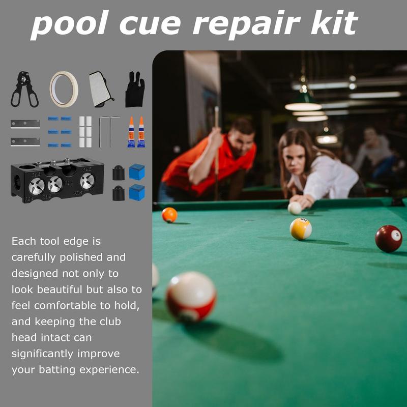 Pool Cue Tips Replacement Kit Professional Billiard Cue Replacement Portable Complete Pool Repair Tool for Billiard Pool Cue