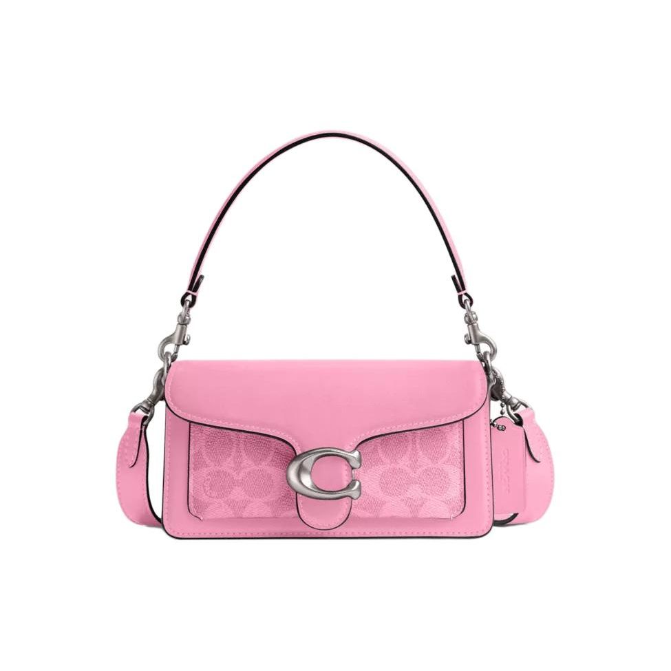 

Coach Tabby 20 Classic Monogram Print Metal C Logo Snap Closure Coated Canvas And Calfskin Handheld Crossbody Shoulder Bag Small CM569-LHWPU Basic Set (Bag+Dust Bag)