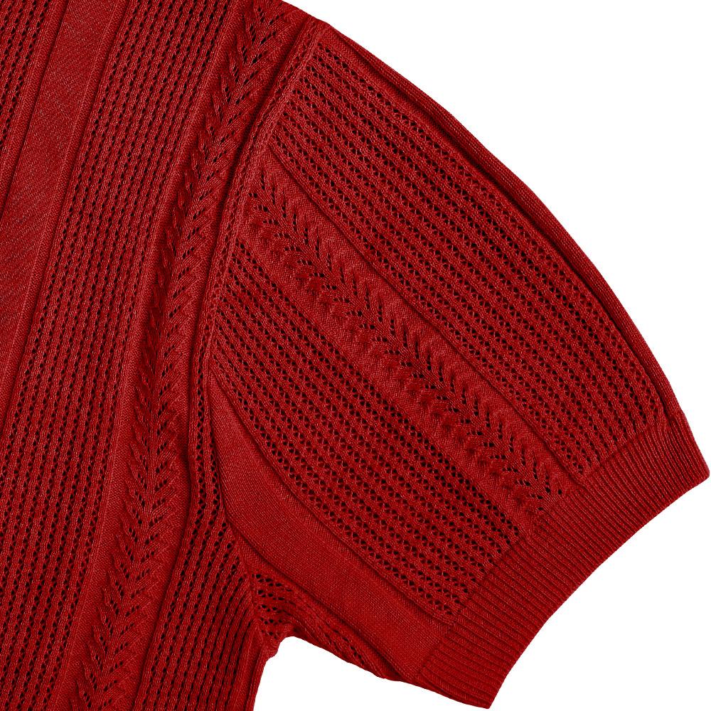 Solti Mesh Mixed Crochet Polo Knit (Red)
