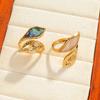 Stainless Steel Vintage Irregular Geometric Rings for Women Statement Retro Inlaid Shell Adjustable Open Ring Daily Jewelry Gift