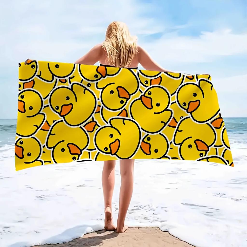 Sun-Kissed Fun: Yellow Rubber Duck-Print Beach Towel for Summer Suitable for Towels, Bath Towels, Beach Towels
