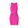 Women's Spring Summer Fashion Solid Color Hollow Round Neck Sleeveless Top Slimming Set Dresses
