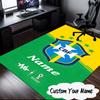 Custom Name Brasilian Pride Emblem Rug for Living Room, Game Rooms, Office, Bedroom, Floor Mat Playful Design, fan gifts Christmas decor