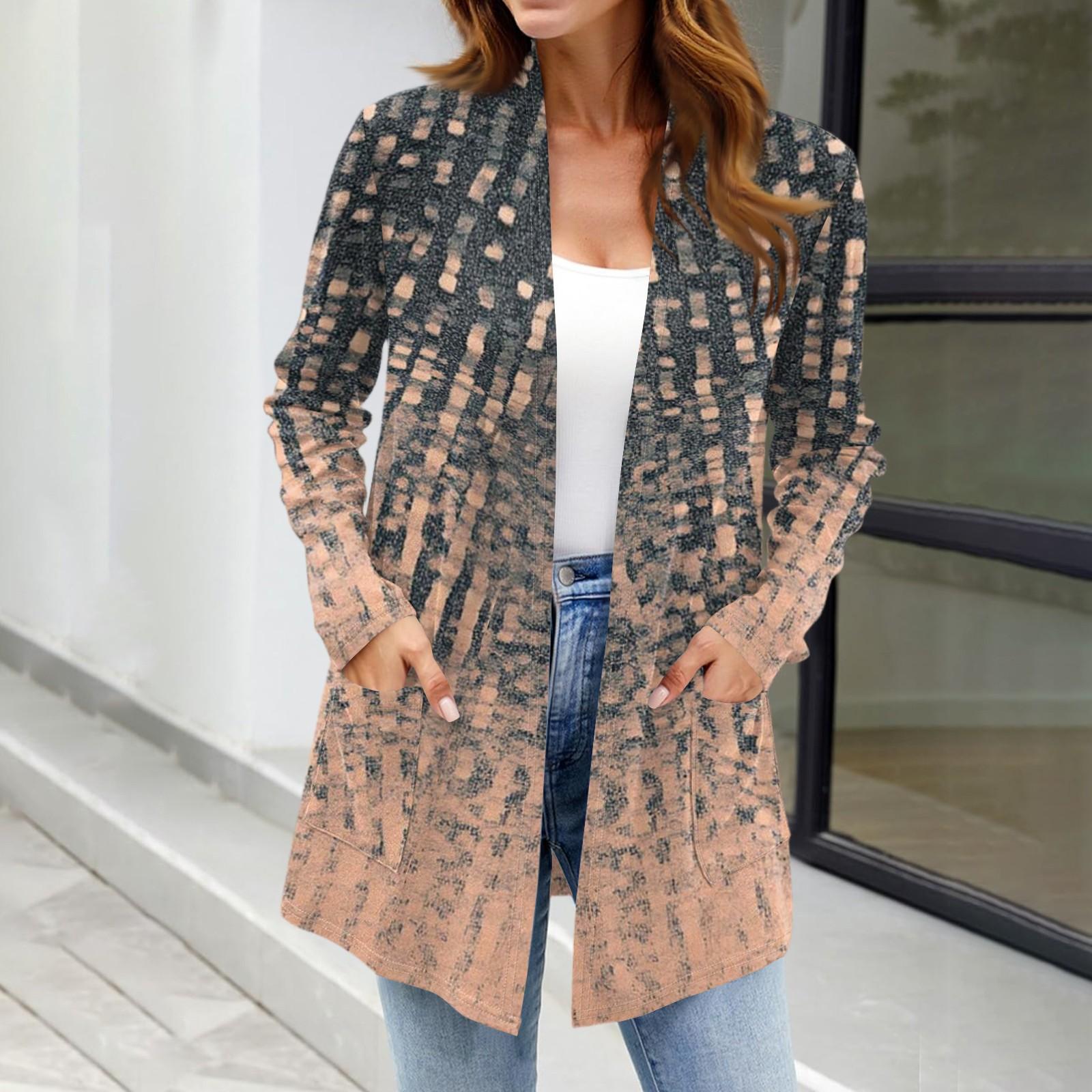 

Женские легкие кардиганы с открытой передней частью, с длинными рукавами, повседневные, свободные, тонкие кардиганы с карманами XL коричневый