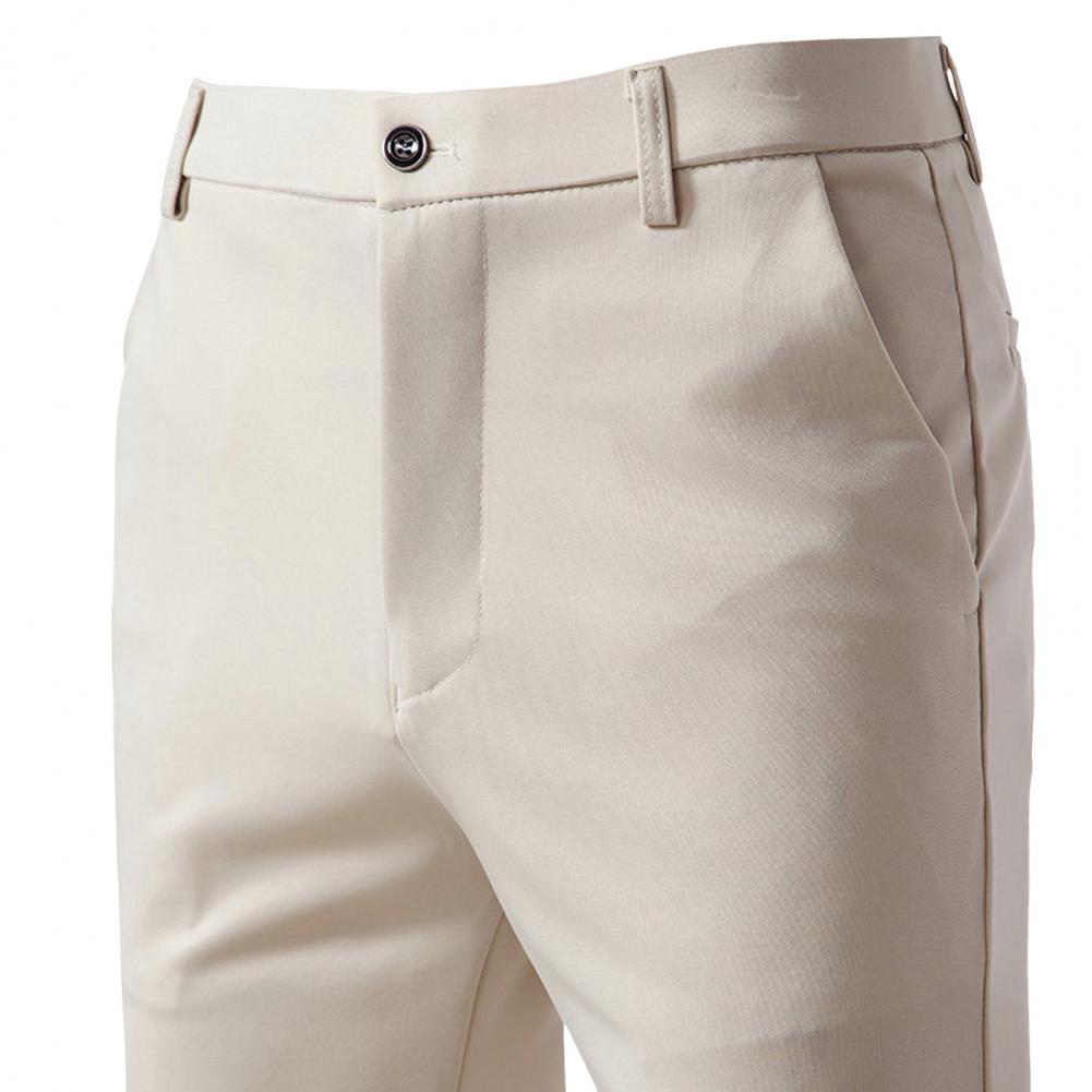 Men Suit Pants Slim Fit Solid Color Zipper Button Closure Straight Formal Business Style Pockets Office Dating Long Trousers