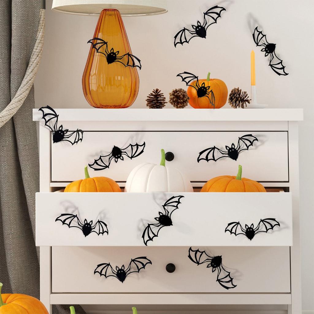 24/36/48pcs Halloween 3D Hollow Bat Wall Stickers Black Bat Sticker Room Decor Party Diy Decals Halloween Horror Bats 15cm