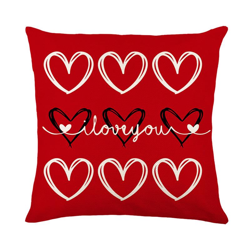 Valentine's Day Linen Love Plaid Double-Side Printed Pillowcase Home Living Room Sofa Decoration Cushion Cover