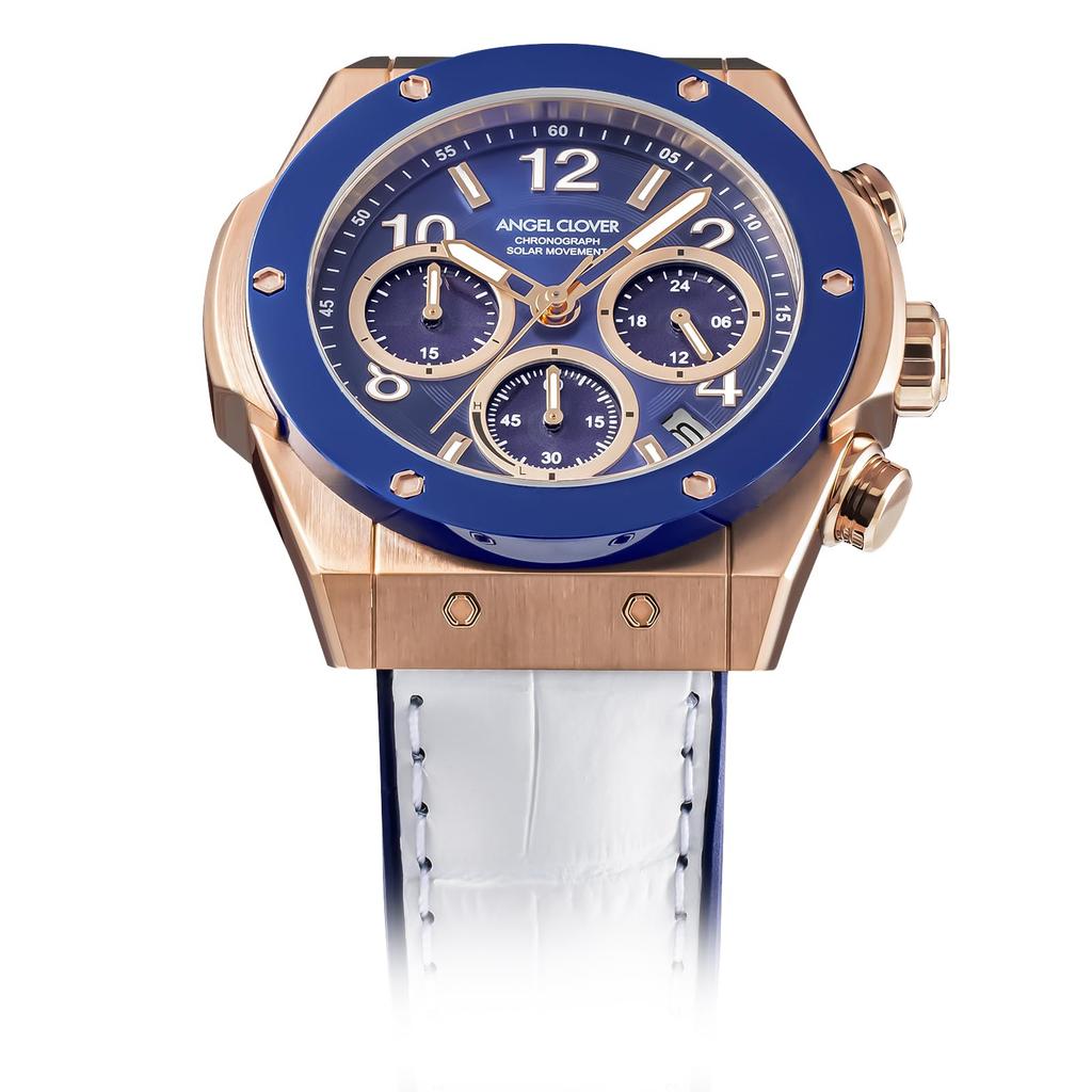 [AngelClover] Exventure Solar Ceramic Watch, Solar Powered, 10 ATM Water Resistant, Mineral Glass, Blue Dial, EVS45PBU-WH, Men's [Authentic]