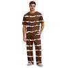 Men's Short Sleeve Pajama Set with Long Pants, Button Crotch, Elastic Waist Drawstring - Comfortable Sleepwear