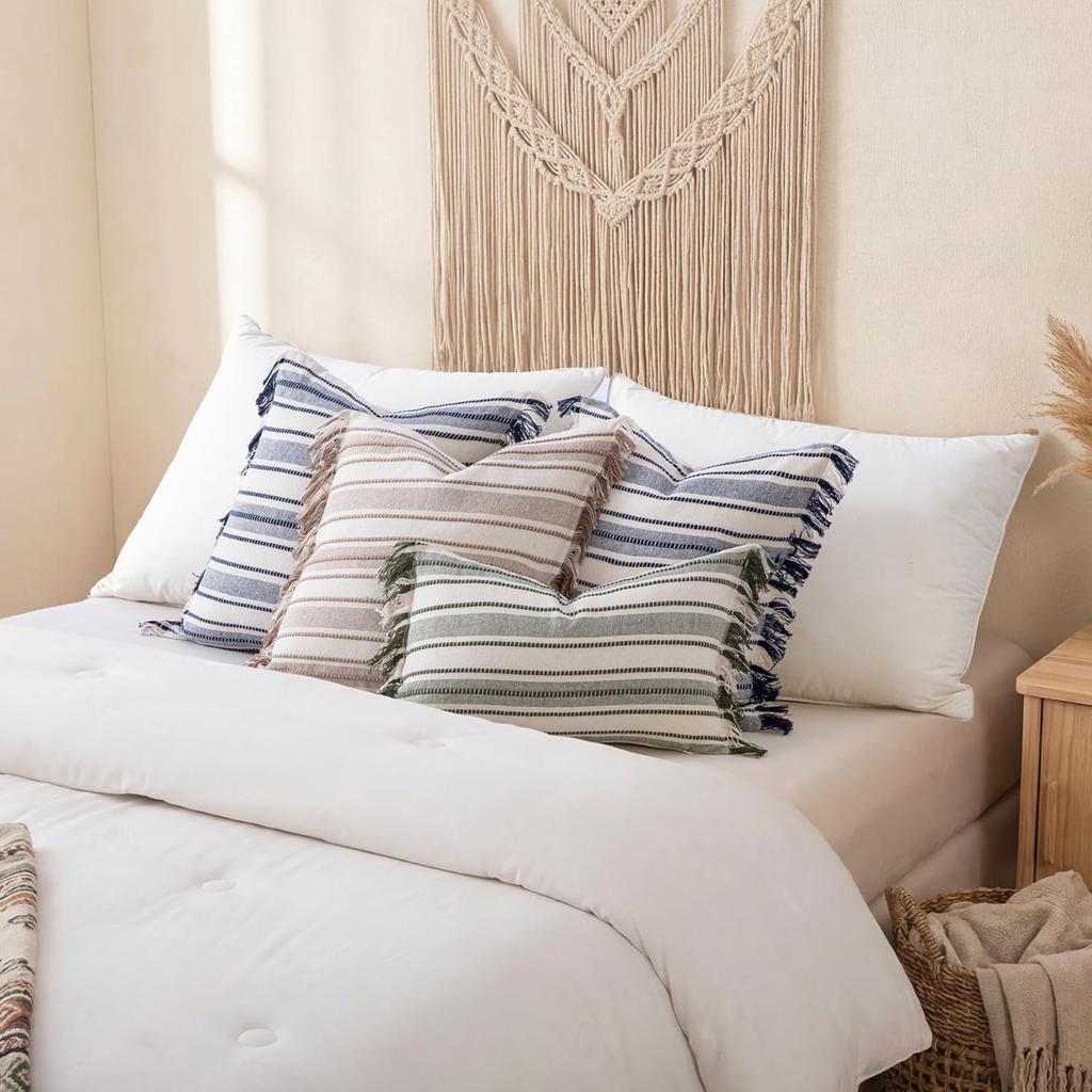 Spring Throw Pillow Covers Striped Pillow Covers with Tassel Boho Farmhouse Cushion Cover for Home Sofa Bed Living Room Decor
