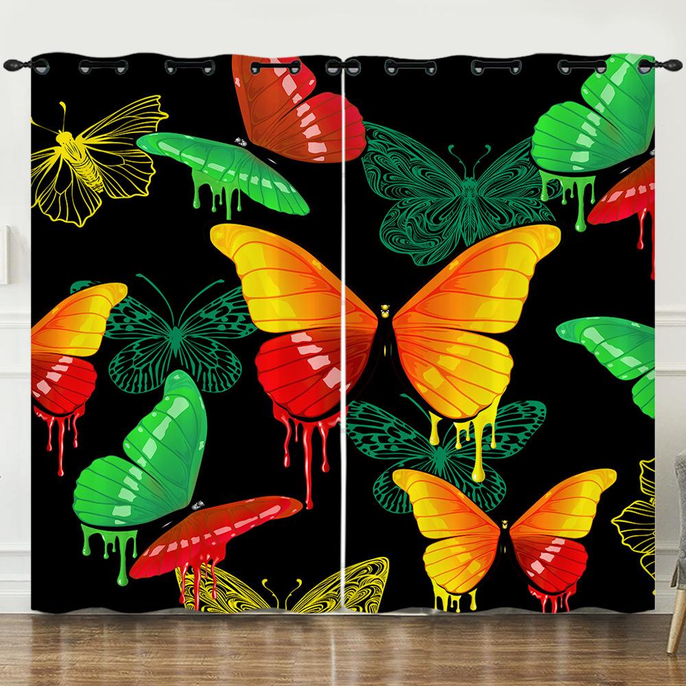 Curtain Butterfly Dark Curtain 3D Digital Printing Sunshade Bedroom No Punching