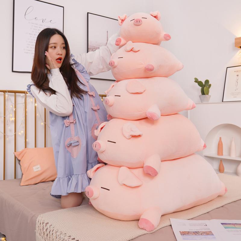 40/50/60/80cm Squish Pig Stuffed Doll Lying Plush Piggy Toy Animal Soft Plushie Pillow Cushion Children Infant Comforting Gift Idea